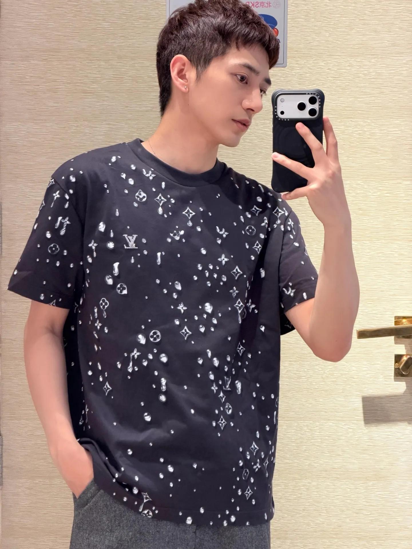 Louis Vuitton/Louis Vuitton 26ss 3D presbyopia water drop print short sleeves